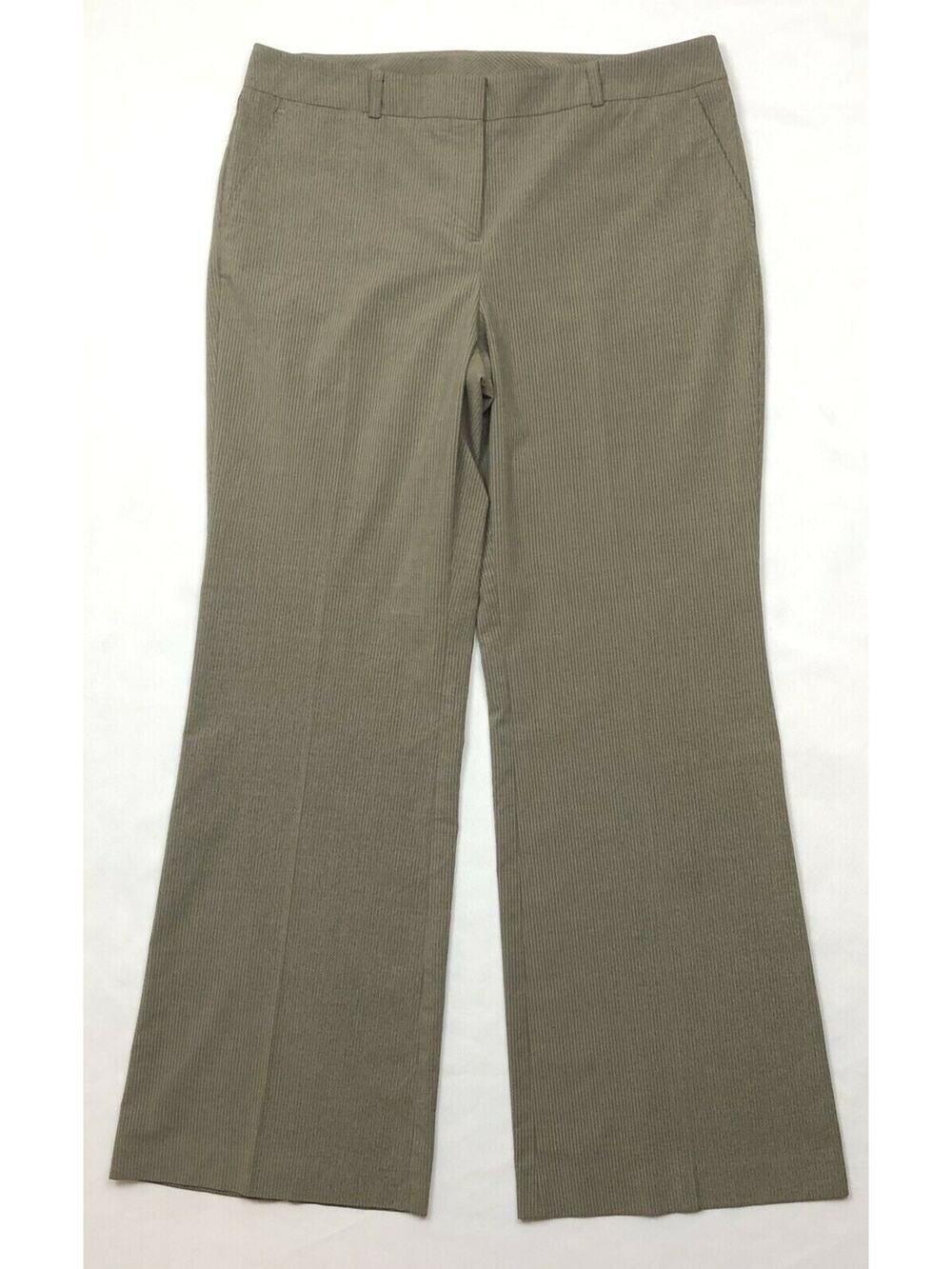 NYC Dress Pants Women Size 12 Tan Pinstripe Wide Leg Stretch Pocket Career Wear